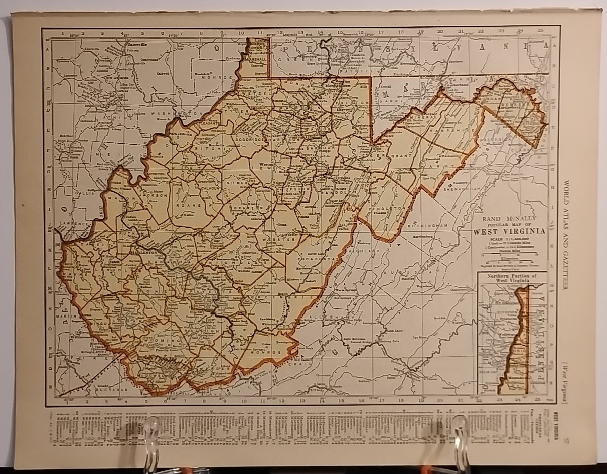 1940 Vintage WEST VIRGINIA Map Antique Old Collier's World Atlas & Gazetteer