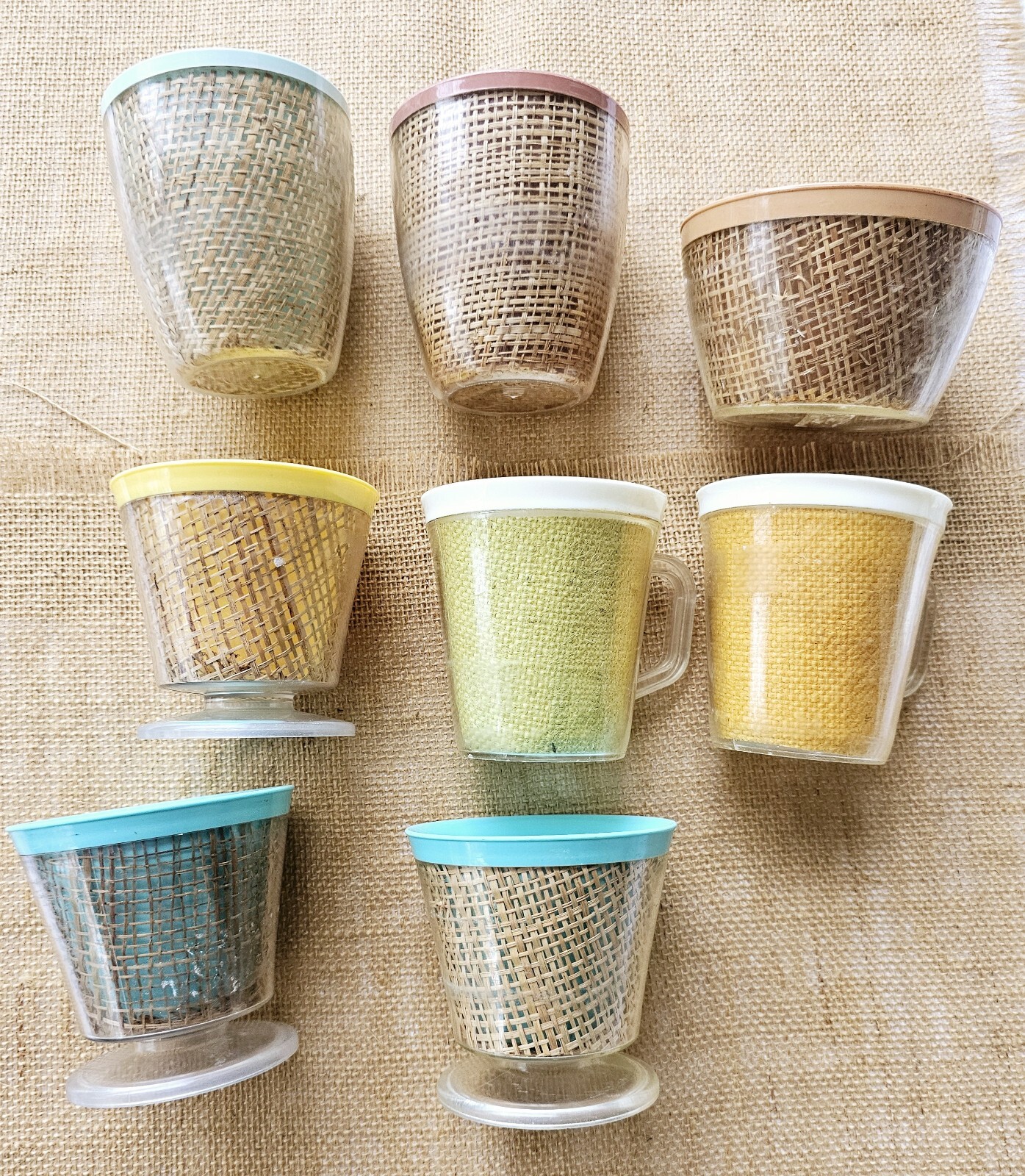 Vintage 1970s Raffiaware 8 Cups Mugs Mid Century Awesome