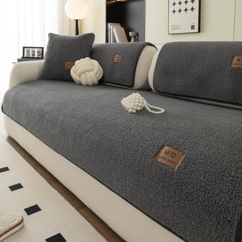 Sherpa Fleece Sofa Cover, Super Soft Funny 1pc/36"x 71"/Rectangular Dark Grey