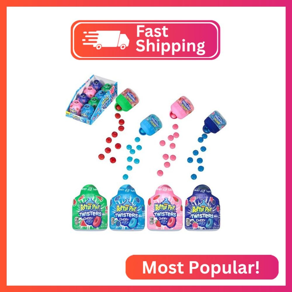 Baby Bottle Pop Twisters Chewy Easter Candy, 8 Ct Individually Wrapped Sweet Can