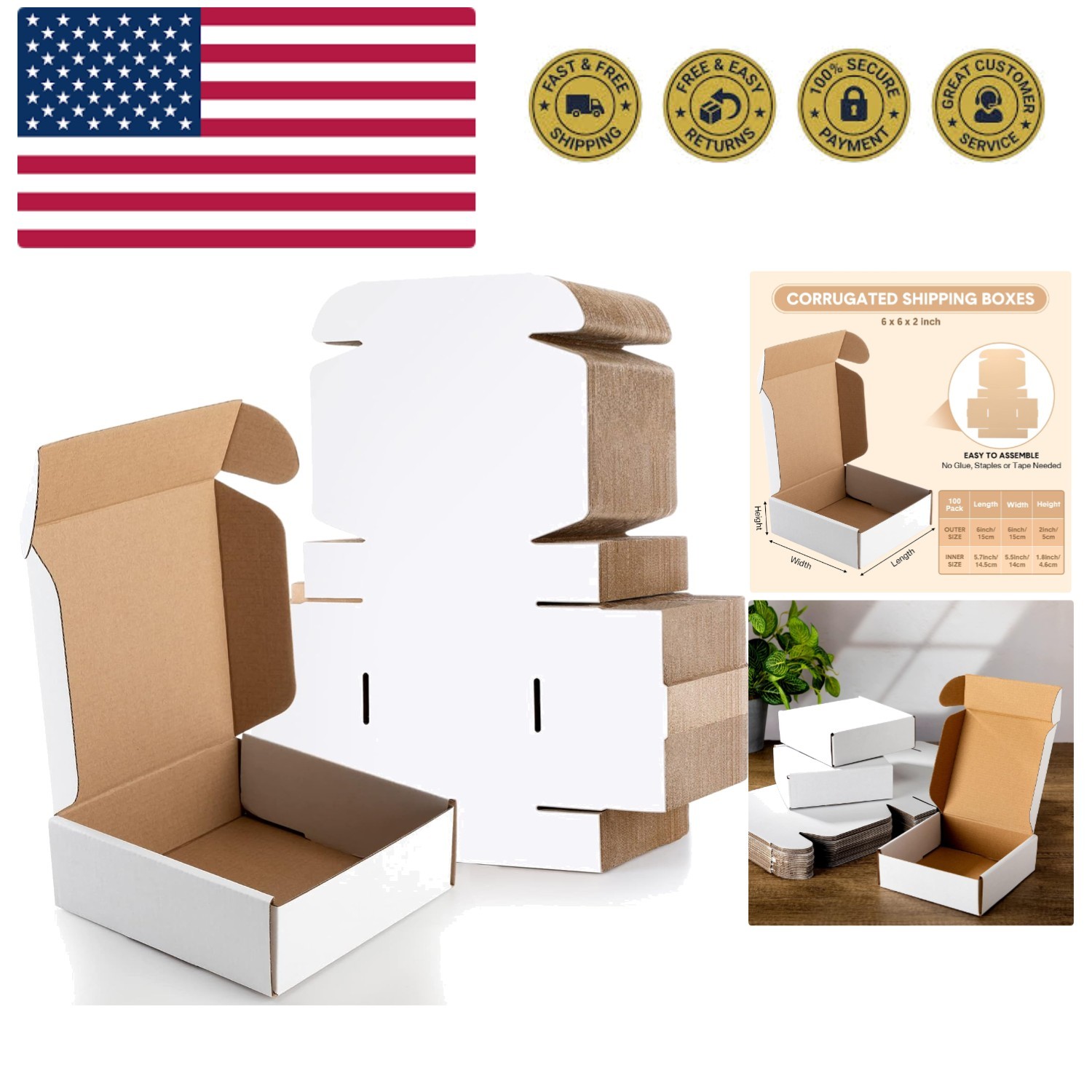 100 Pcs Small Shipping Boxes 6 x 6 x 2 Inches Christmas Gift Shipping Corruga...