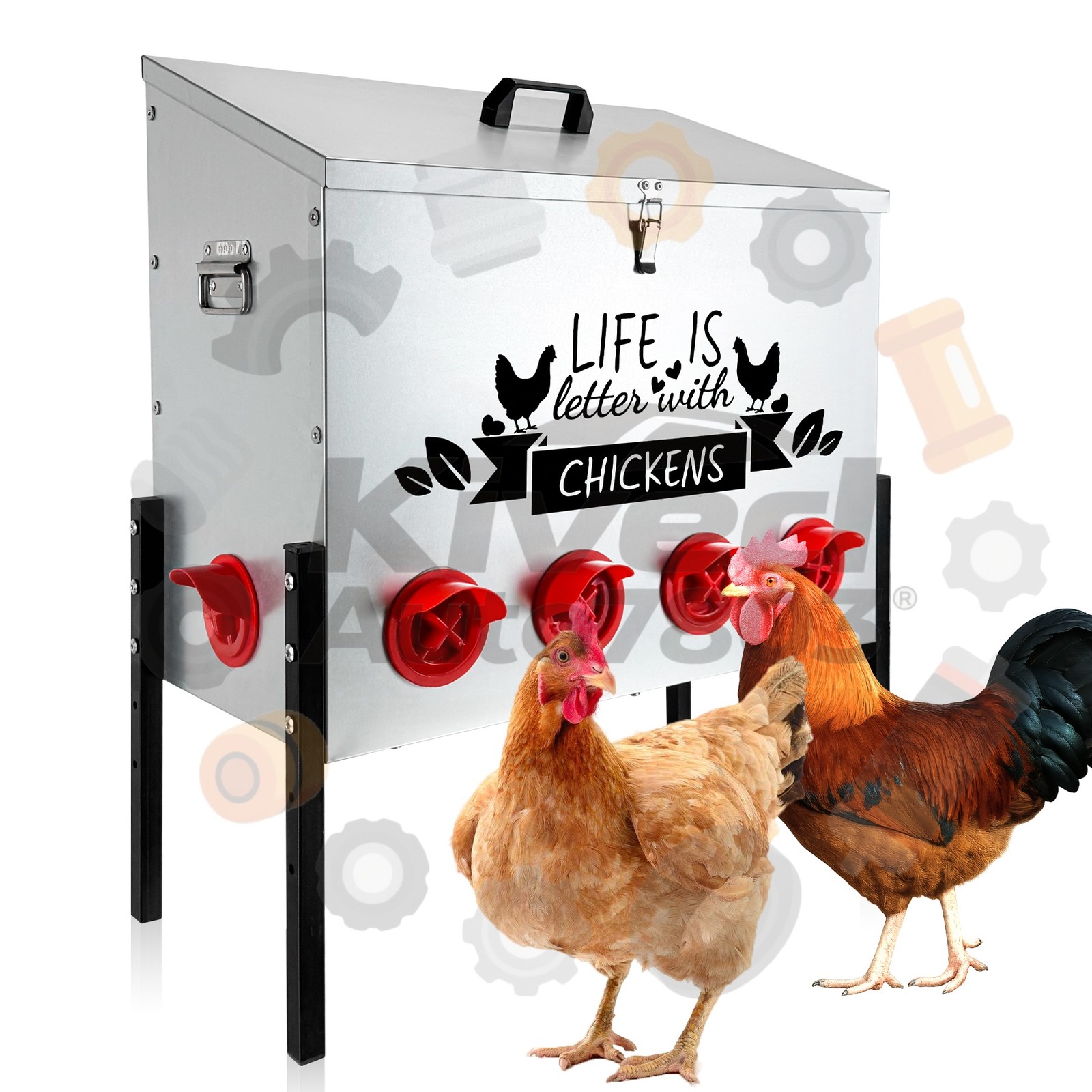 1* 95 lb Galvanized Metal Chicken Feeder Extra-Large with 10 No-Waste Ports