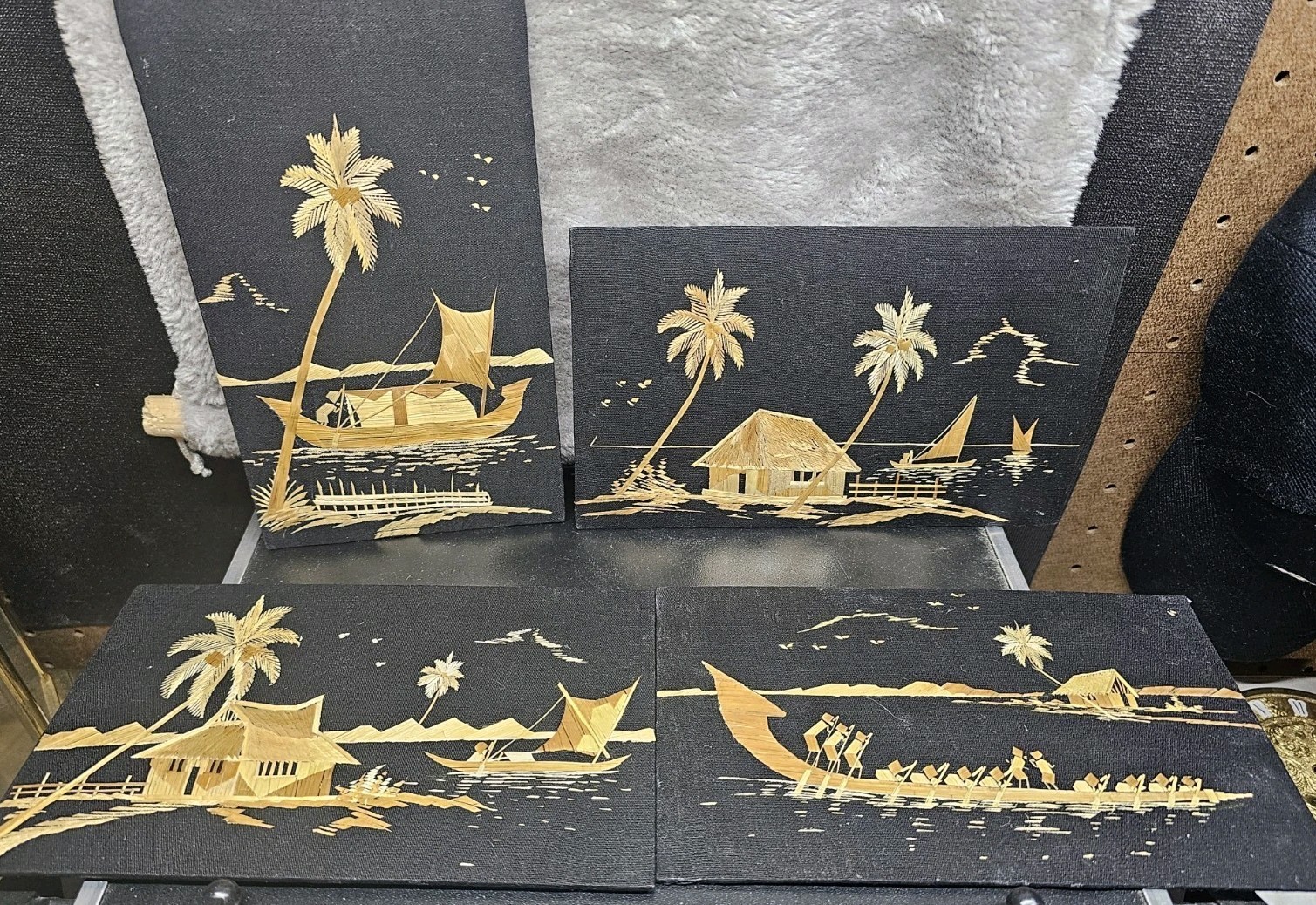 Vintage Set Of  Straw Art Made In India 8" X 5"