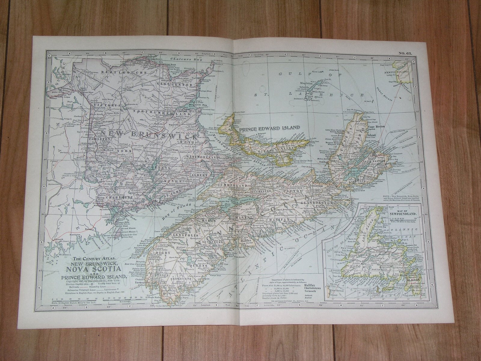 1897 ANTIQUE DATED MAP MARITIMES NEW BRUNSWICK NOVA SCOTIA NEWFOUNDLAND CANADA