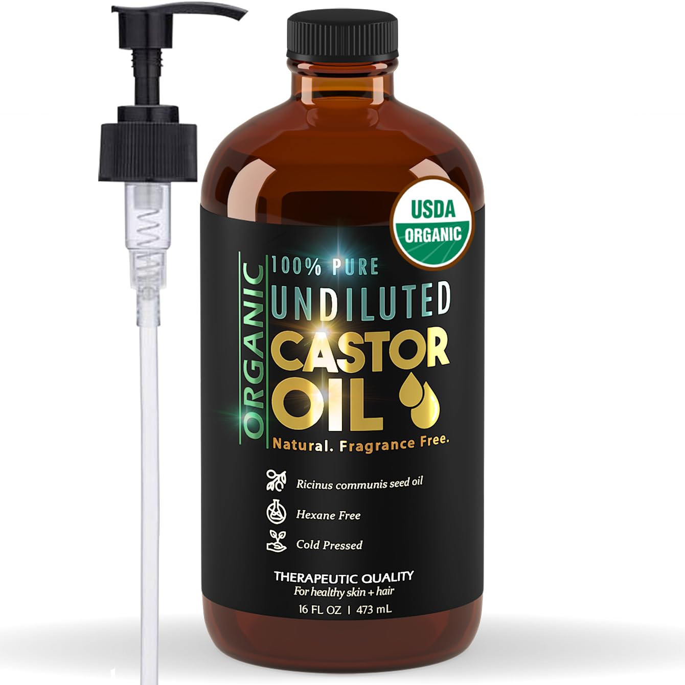 Organic Castor Oil for Skin Hydration - Therapeutic Cold Pressed, USDA Certified