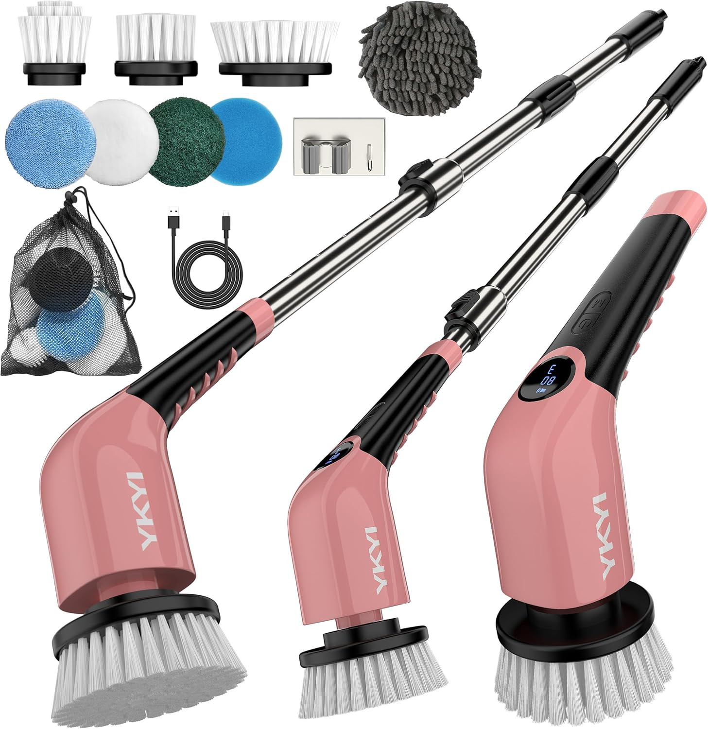 Electric Spin Scrubber-Cordless Power Scrubber with 8 Brush Heads, 3 Speeds & Ad