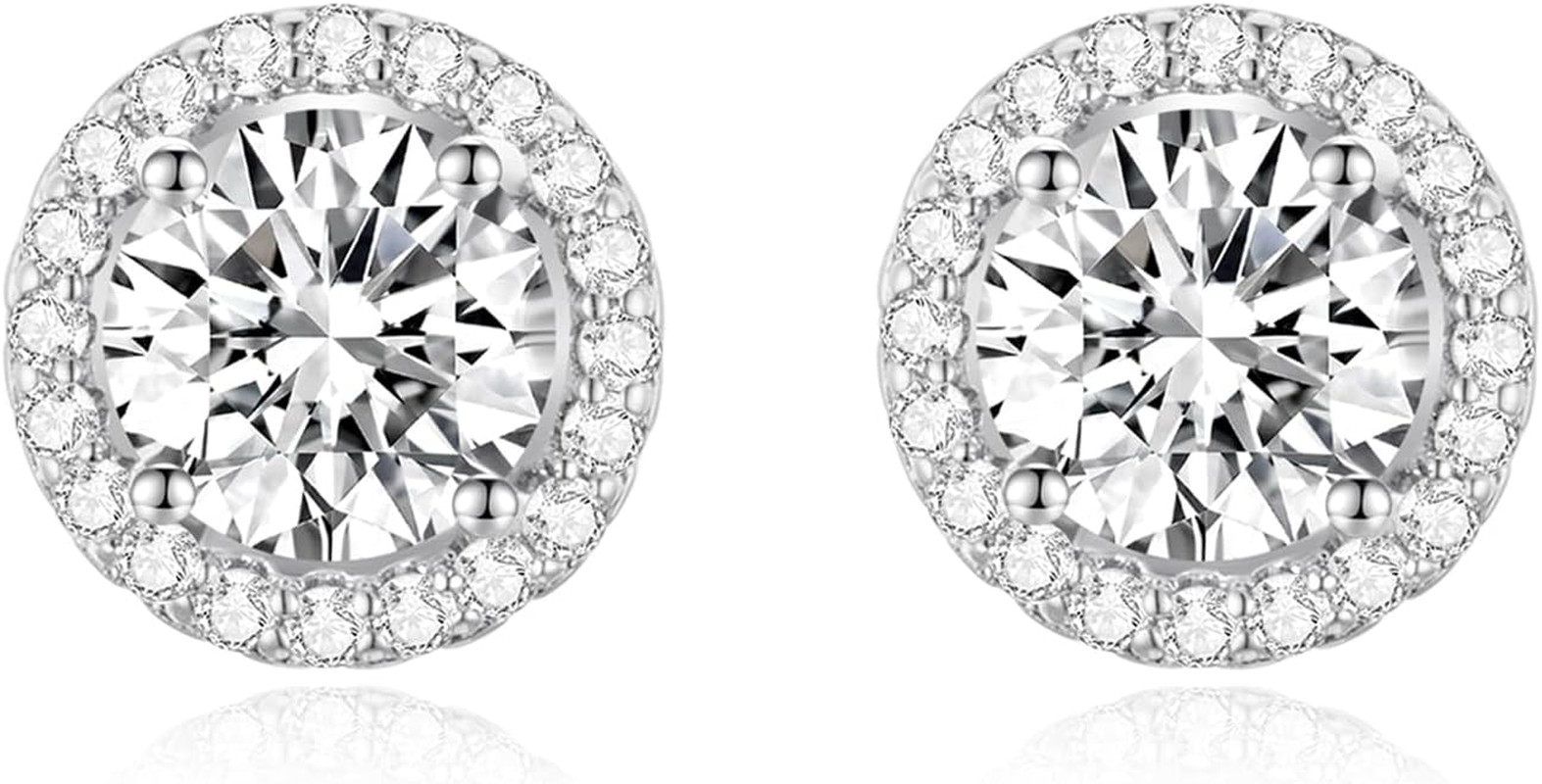 Cubic Zirconia Stud Earrings 925 Sterling Silver Post Halo Bridal Wedding Stud E