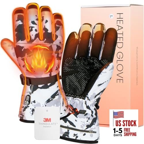 Heated Gloves for Men Women, 7.4V Battery Rechargeable with Large Classic Camo