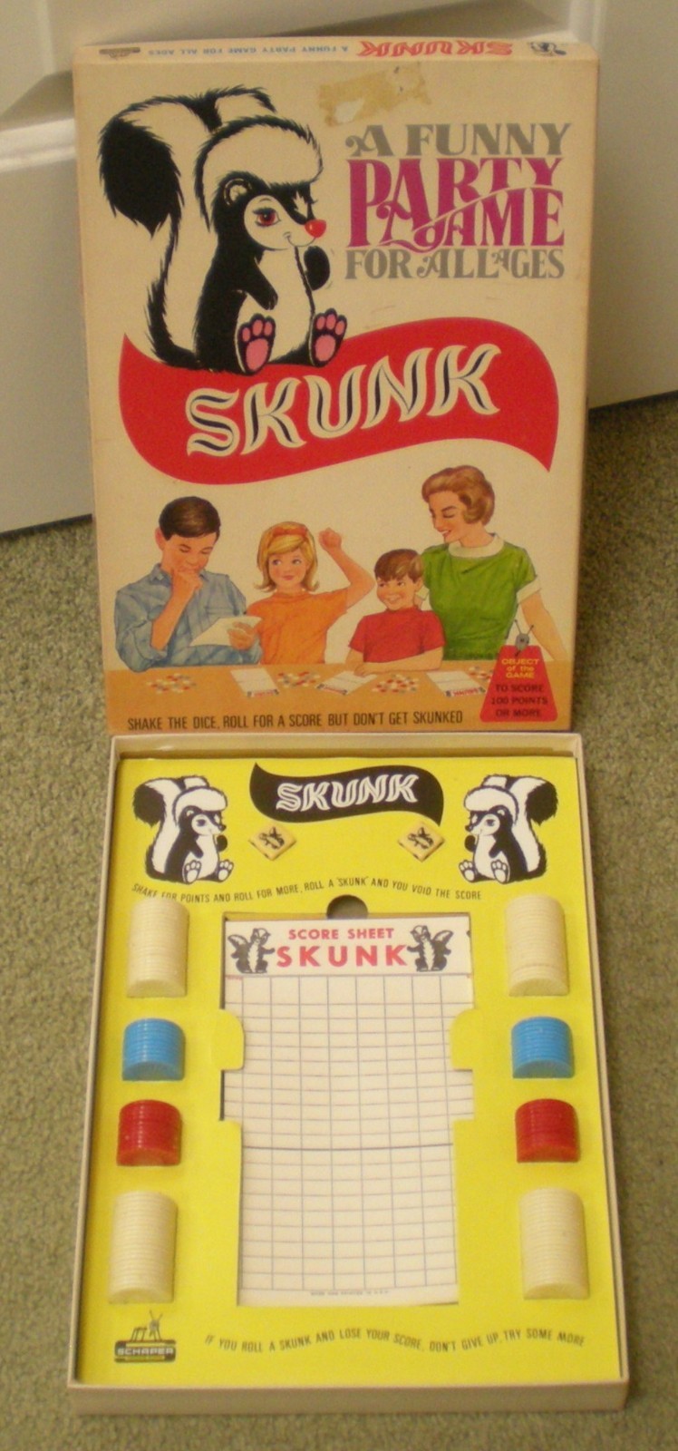 Vintage 1953 Skunk The Exciting Dice Game W. H. Schaper Mfg Co. Complete in Box