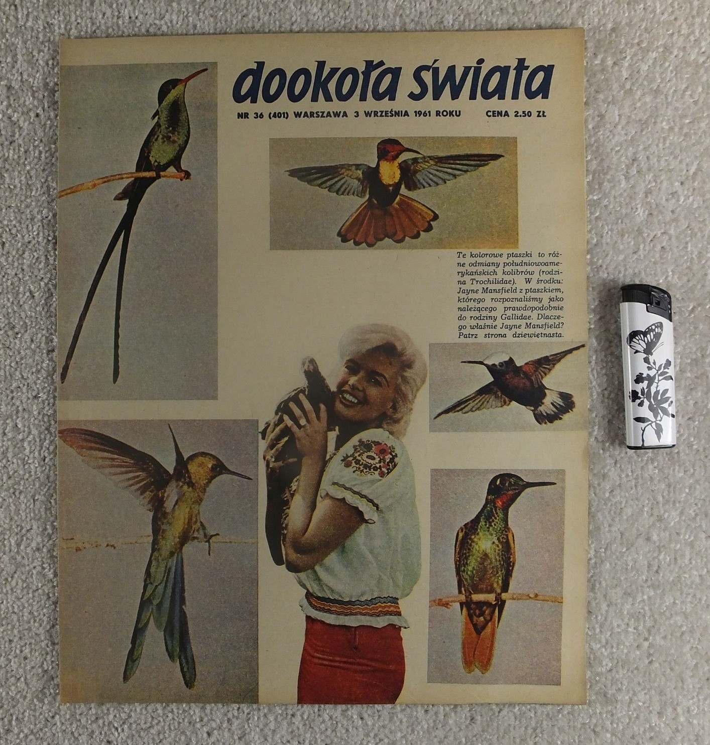 JANE MANSFIELD  mag.FRONT cover  DOOKOLA SWIATA  No 36/1961 Poland