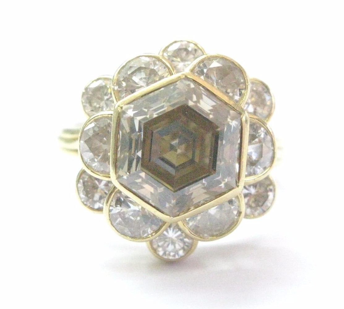NATURAL Fancy Brown Octagonal Half Moons & Round Cut Diamond Ring 5.03Ct 18Kt YG
