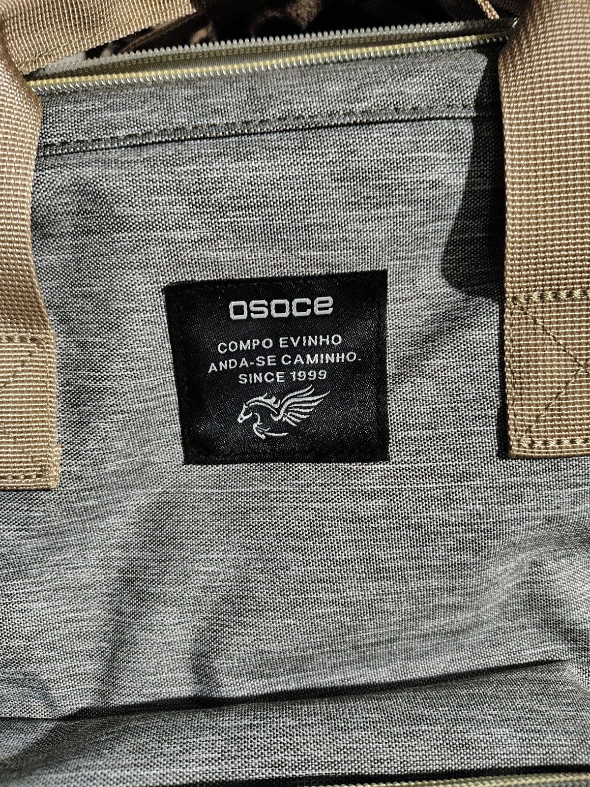 OSOCE Compo Evinho Gray Canvas Laptop Diaper Backpack with Tan Straps