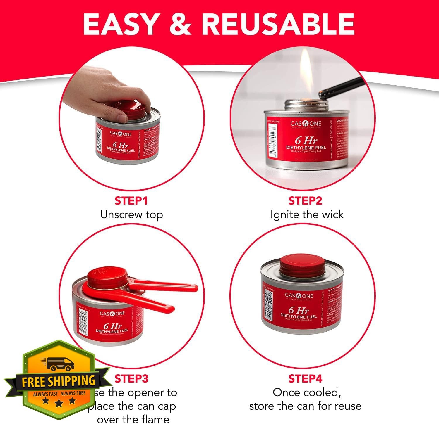 Gas One 6 Pack 6 Hour Chafing Fuel Food Warmer Buffet Liquid Wick