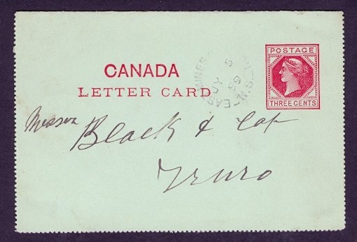 CANADA 3c QV LETTERCARD EAST MINTES STATION NS 1899 TO TRURO