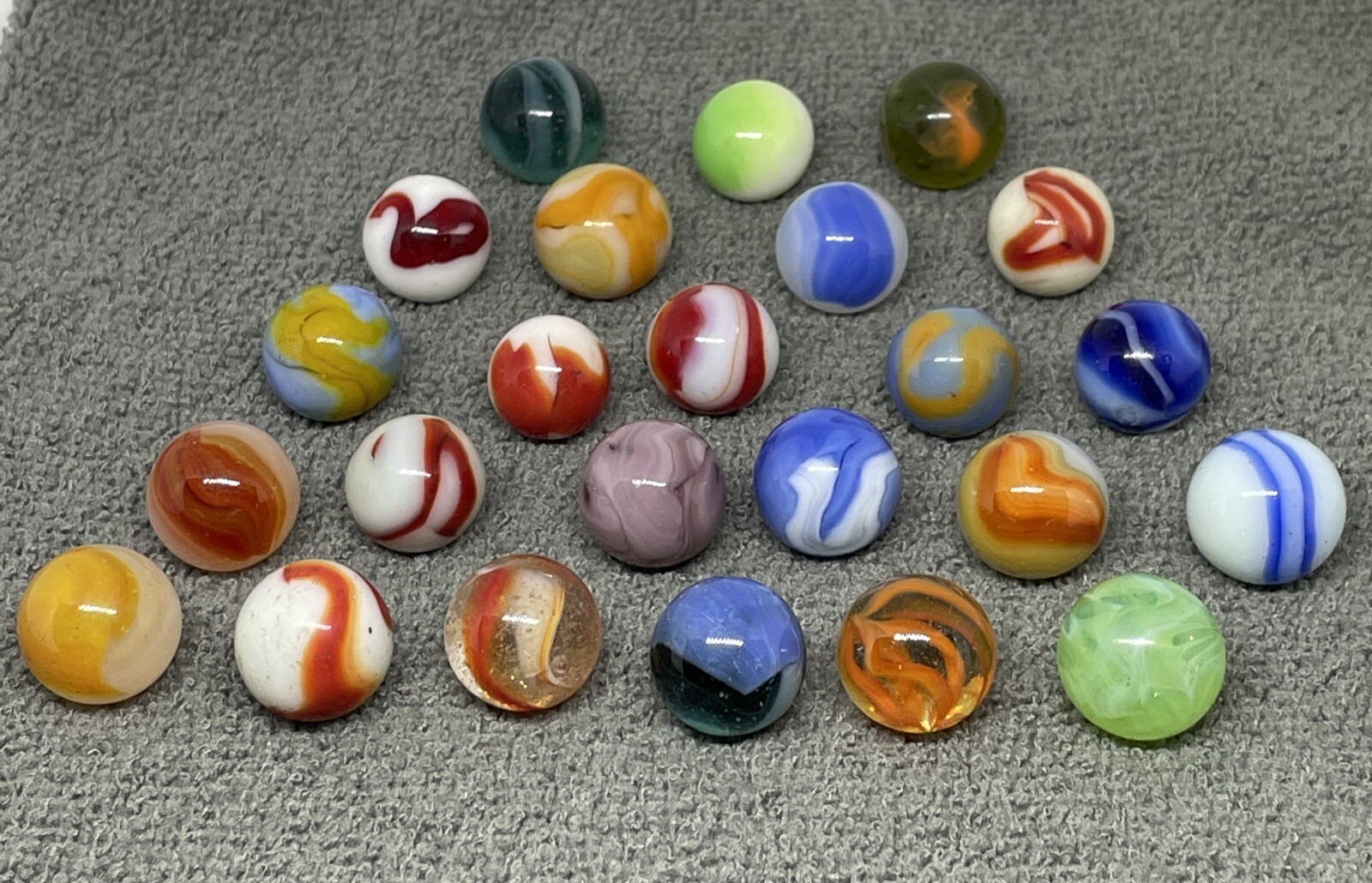 Original Antique Vintage Old Marbles Lot Swirl Blue Green Orange White Clear