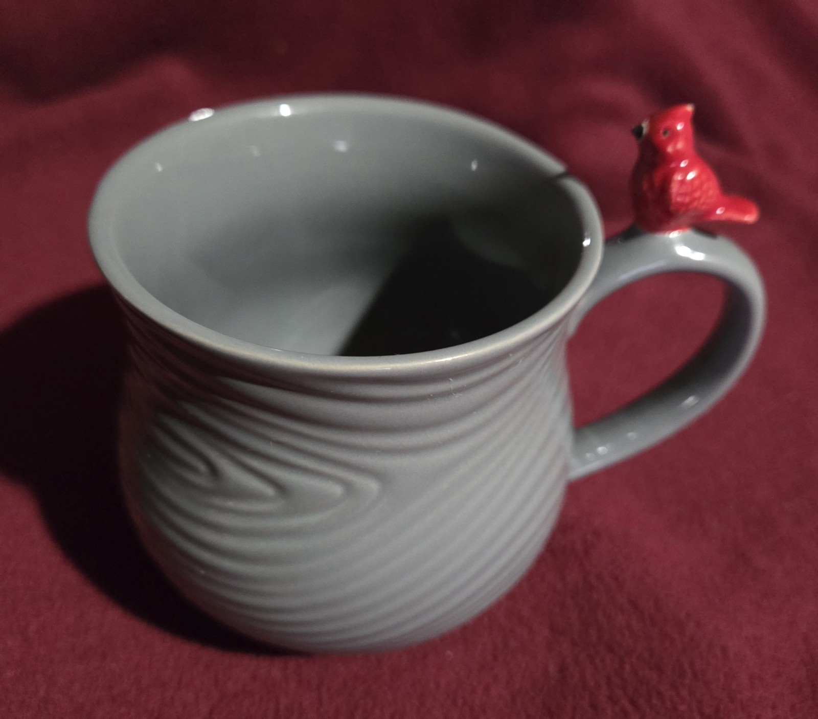 Cardinal Coffee Mug Temptations by Tara Woodland Blue Gray with Red Bird 16 oz.