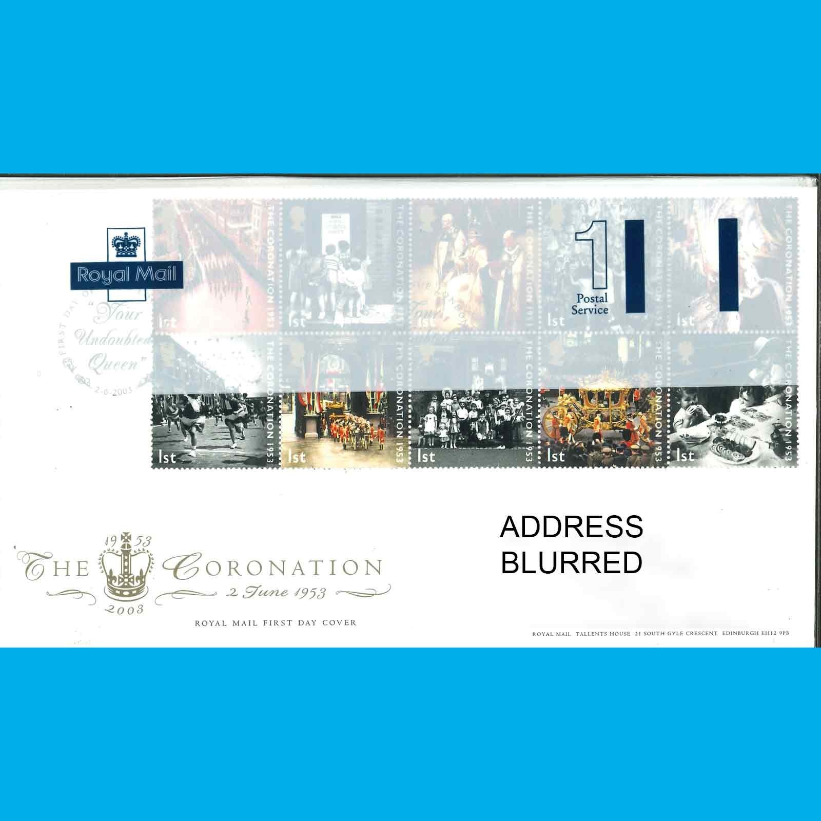 UK FDC Coronation 50th Anniversary Royal Mail First Day Cover Stamps, 2.6.2003
