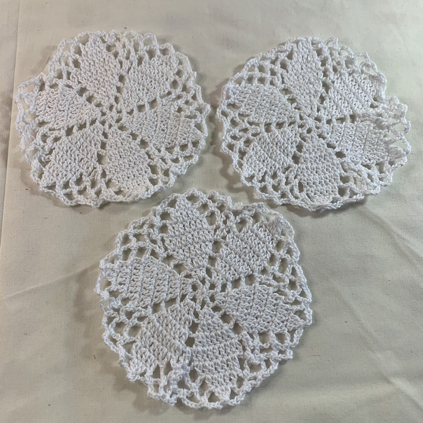 Handmade Set of 3 White Hand Crocheted Round Doilies 6 Inch Diameter