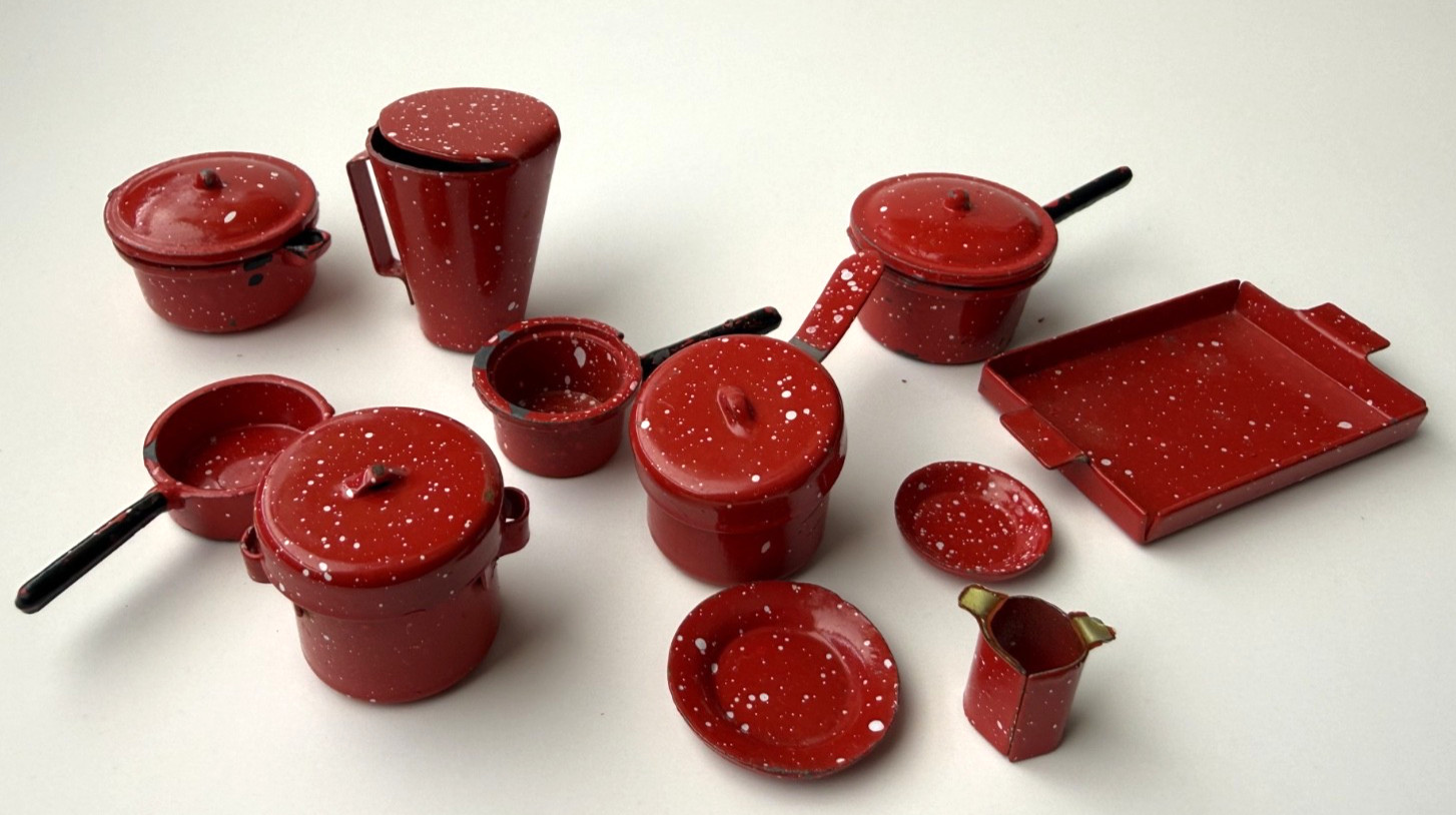 Vintage Miniature Barbie Doll Size Metal Pot Pans Lids Tray, PLEASE READ,