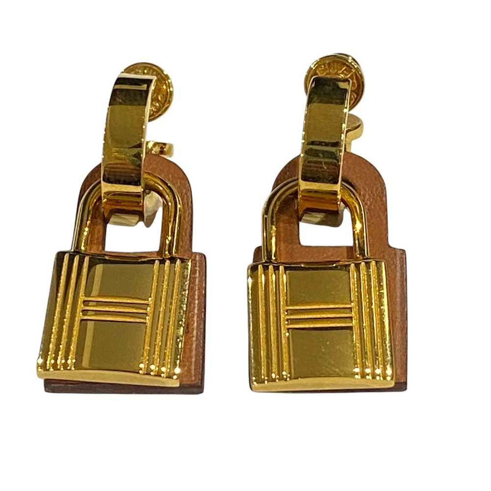 Used Excellent Condition HERMES O Kelly Cadena Hoop Earrings GP D Stamp Etoupe G