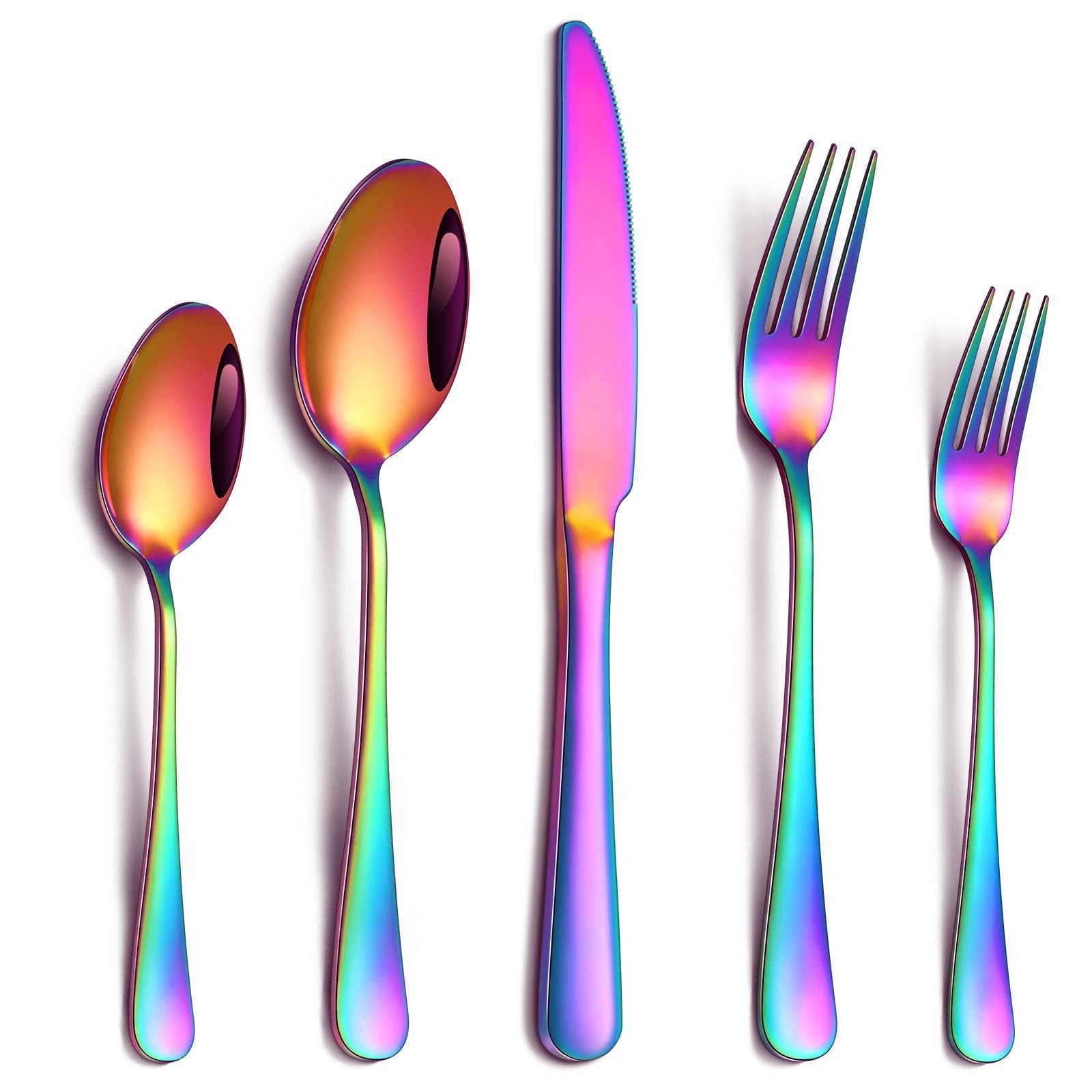 20 Piece Rainbow Silverware Set, Stainless Steel Flatware Set for 4 Colorful ...