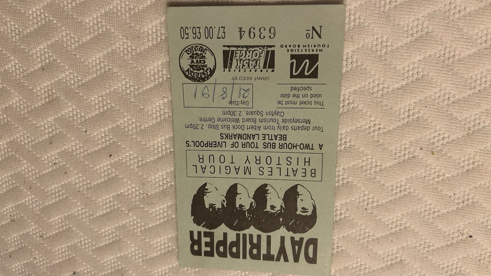 Day Tripper ticket stub Liverpool England, 8/21/91
