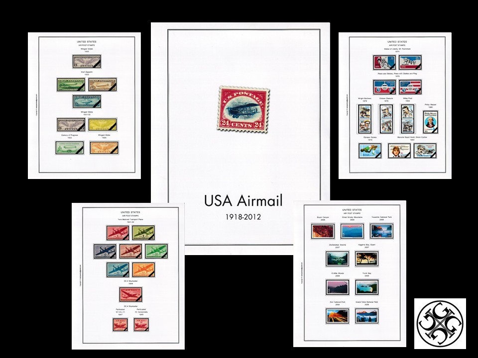 US AIRMAIL 1918-2012 STAMP ALBUM PAGES (17 illustrated pages) - UNUSED -Free S&H