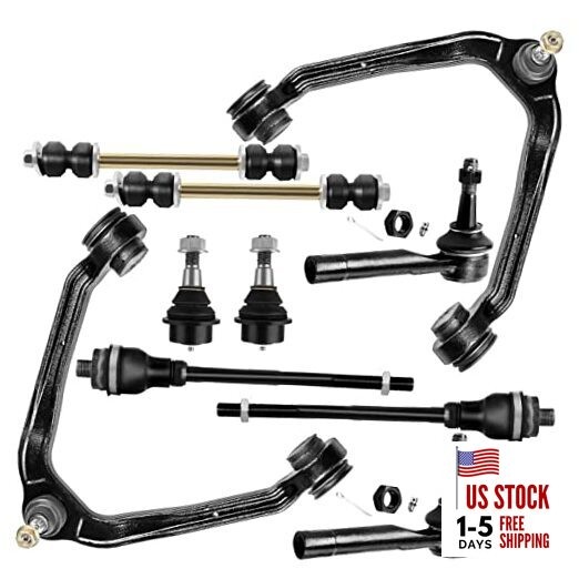  10pcs Front Suspension Kit Upper Control Arm Inner Outer Tie Rod End Sway Bar 