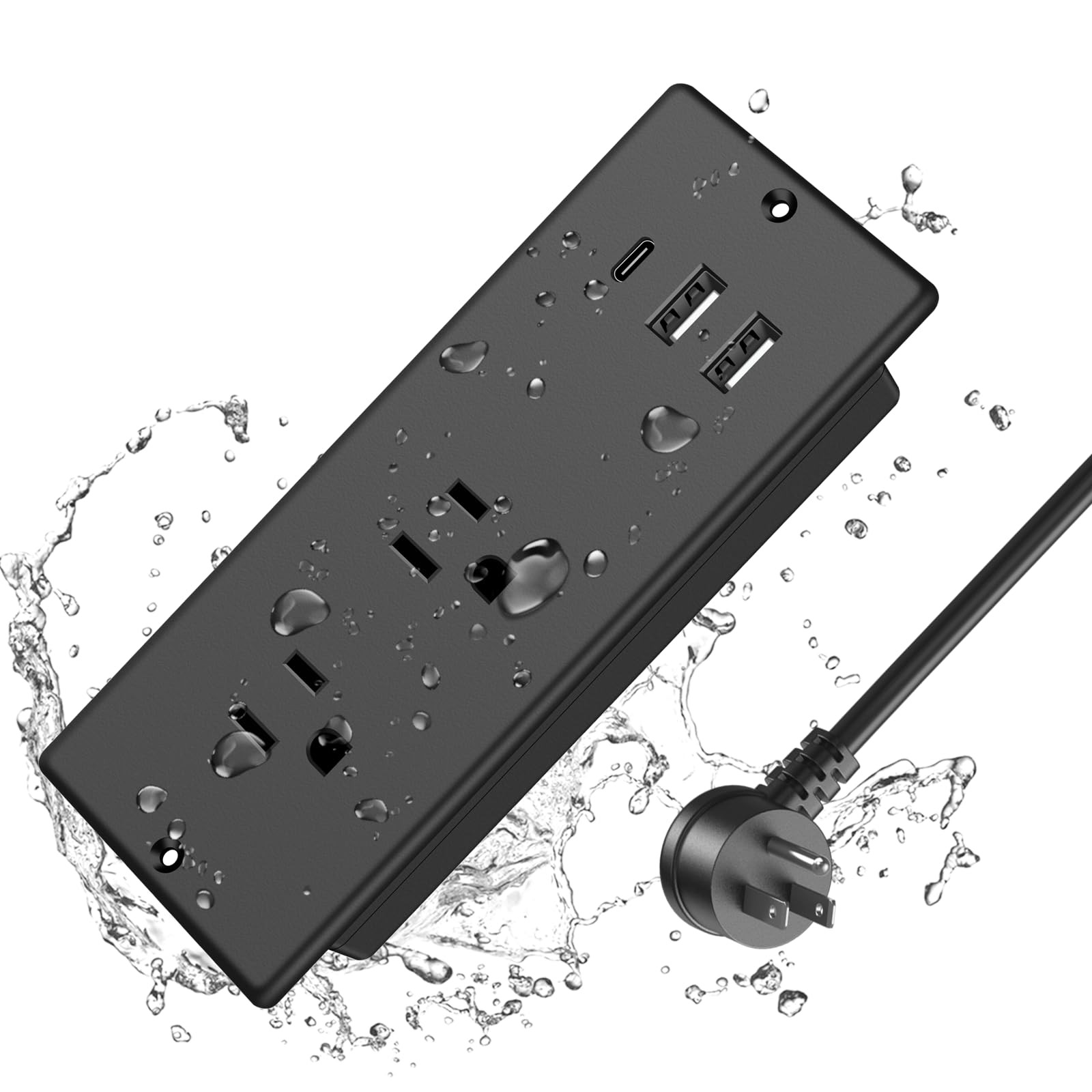 HEZI IPX6 Waterproof Recessed Power Strip 6ft Cord Outdoor Furniture USB ETL