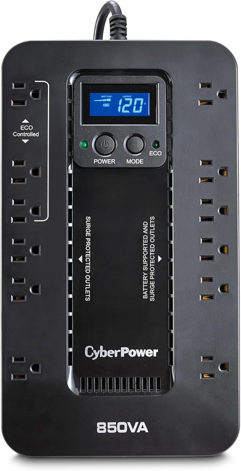 EC850LCD Ecologic UPS Battery Backup & Surge Protector 850VA/510W 12 Outlets ECO