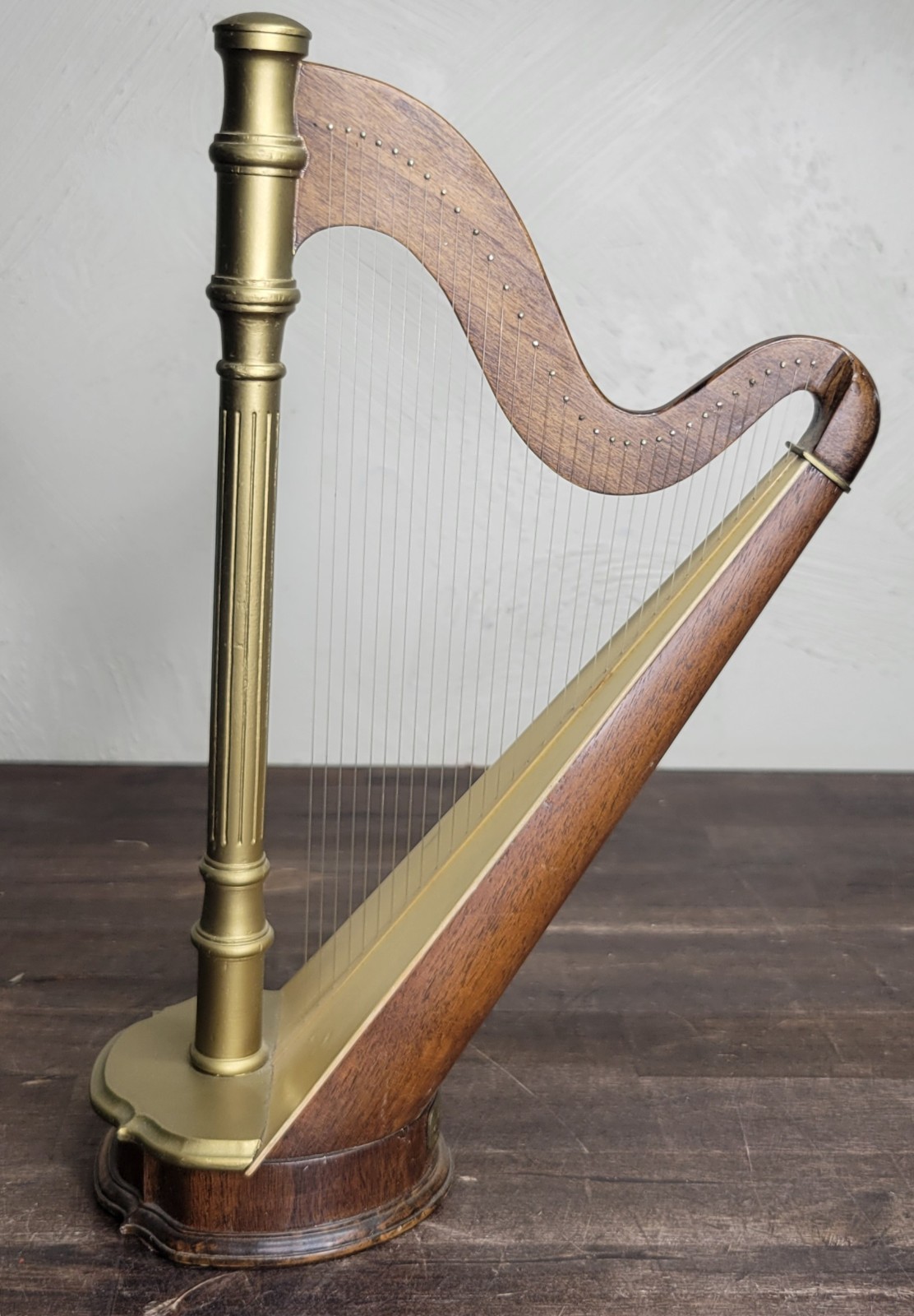 Vintage Wooden Harp, 12.5" Handcrafted Mini Replica Gold Colored Accents Vincent