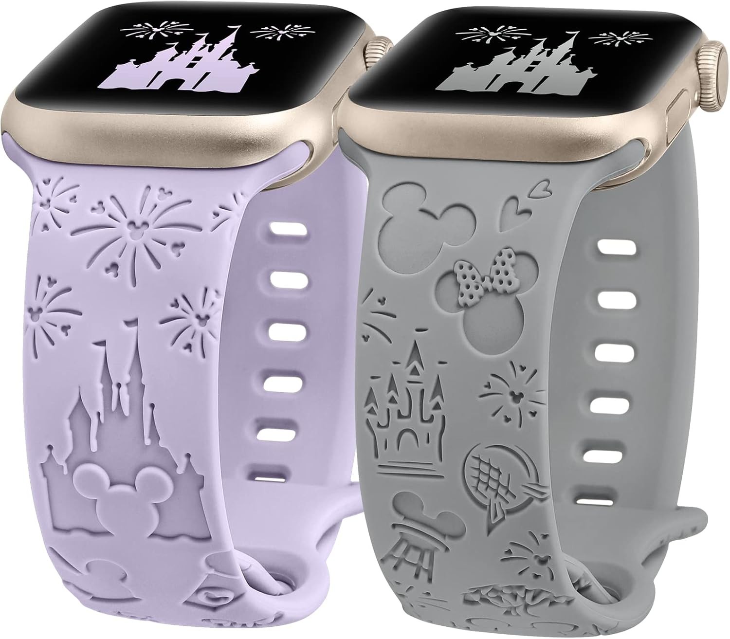 2 Pack Cartoon Engraved Soft Silicone Strap Compatible with Apple Watch 38/40mm