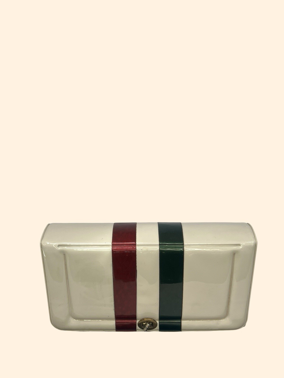 1960s Vintage White Plastic Vanity Cosmetic Travel Case Red Green Mid Century