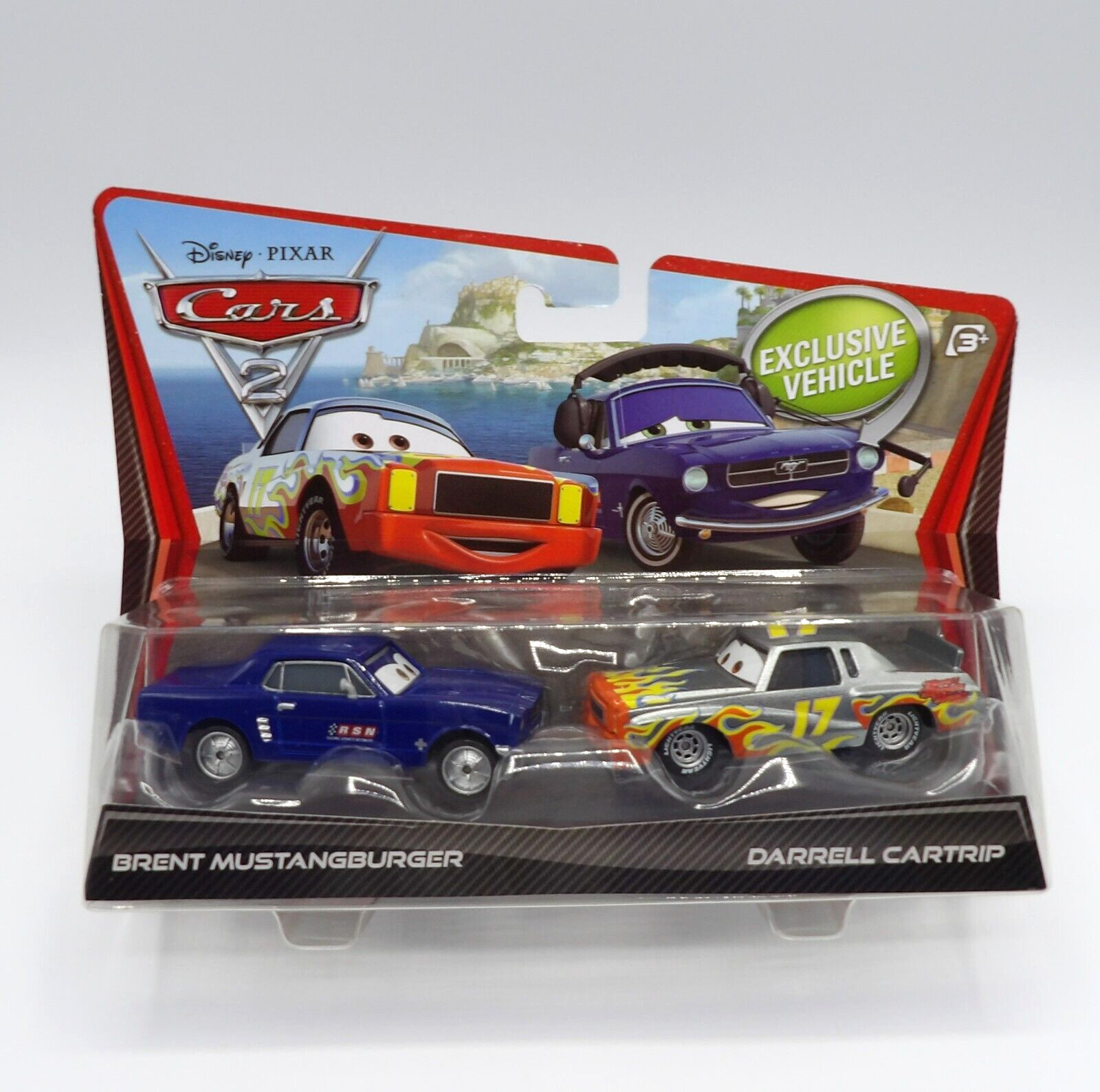 DISNEY PIXAR CARS 2 BRENT MUSTANGBURGER & DARREL CARTRIP DIE CAST 2-PACK MATTEL
