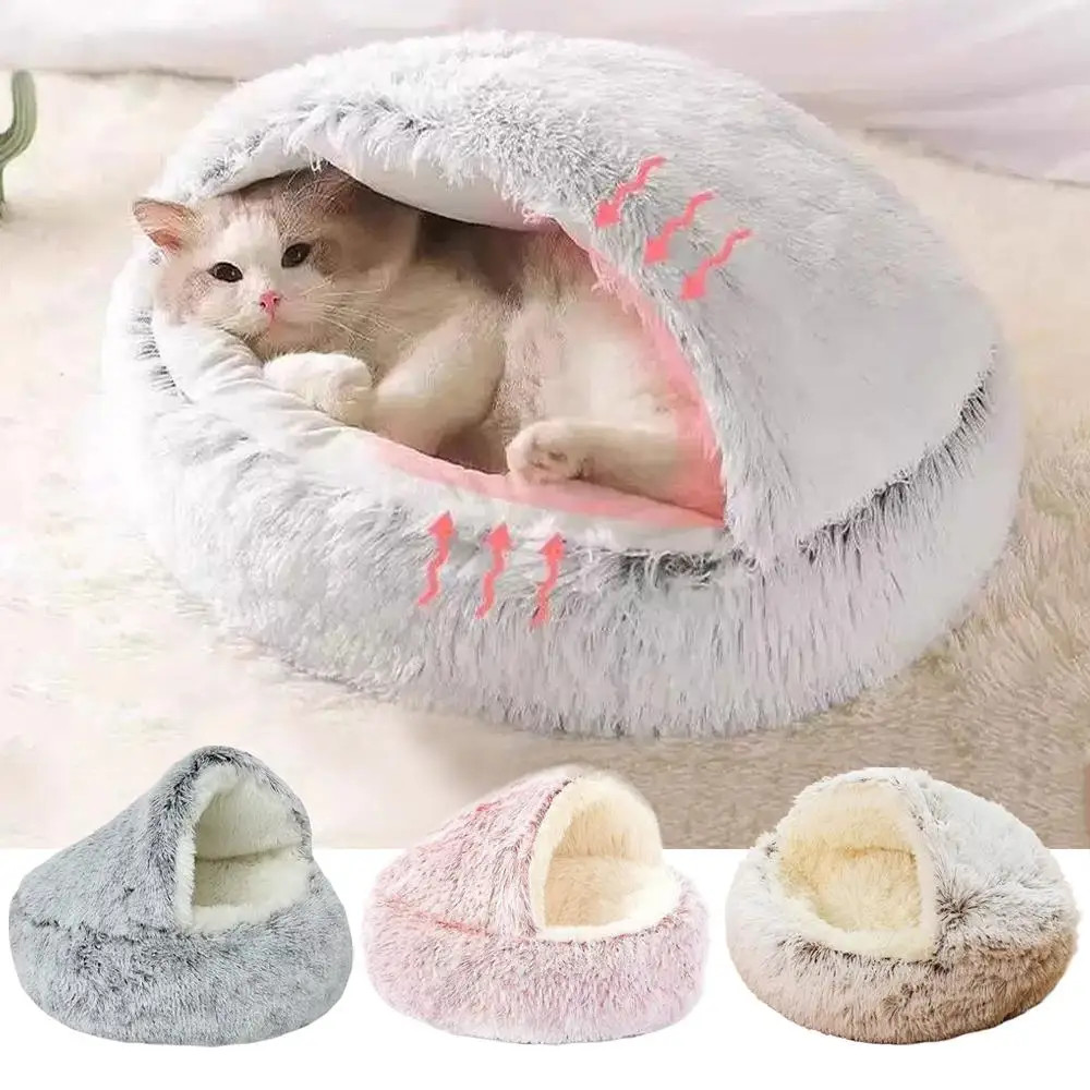 Winter Plush Pet Cat Bed Round Cat Cushion Cat House Warm Cats Basket Pet Sle...