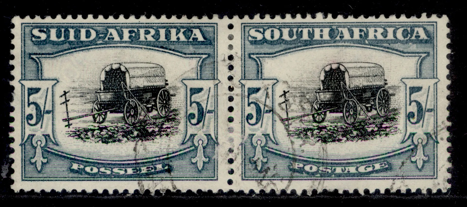 SOUTH AFRICA GVI SG122, 5s black & pale blue-green, FINE USED. Cat £80.