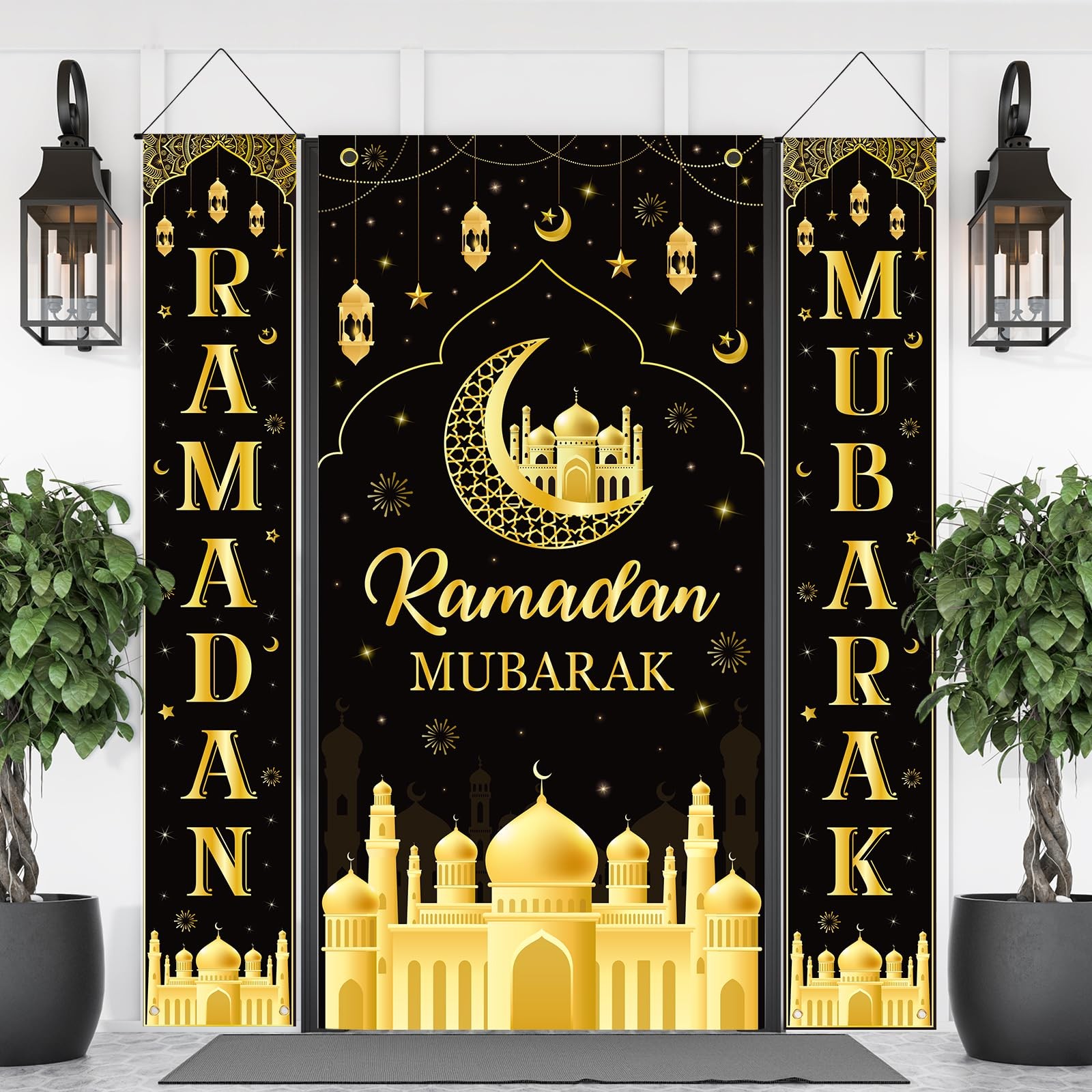 3 Pcs Ramadan Mubarak Banner Decorations for Home Eid Large, 