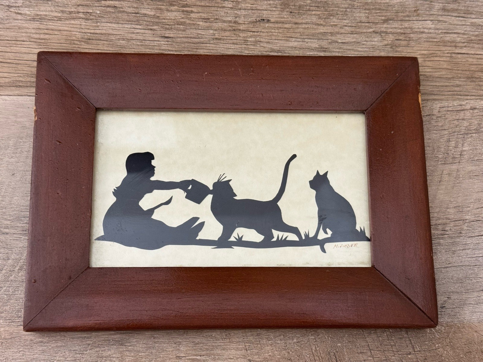 Girl With Cats MARILYN DIENER Framed Original Scherenschmitte Silhouette Signed