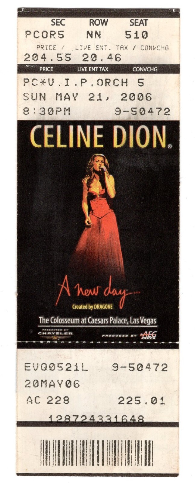 CELINE DION A NEW DAY 2006 TICKET/STUB CAESARS PALACE COLOSSEUM LAS VEGAS
