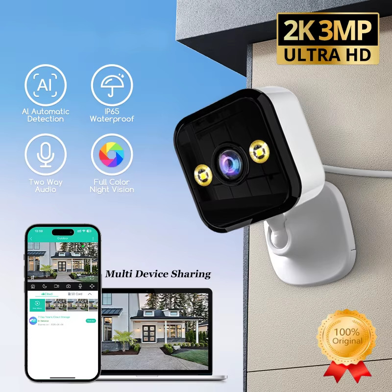 2025 New 2K Security Camera 3MP HD Wifi Smart Home Webcam 2-Way Audio Color Nigh