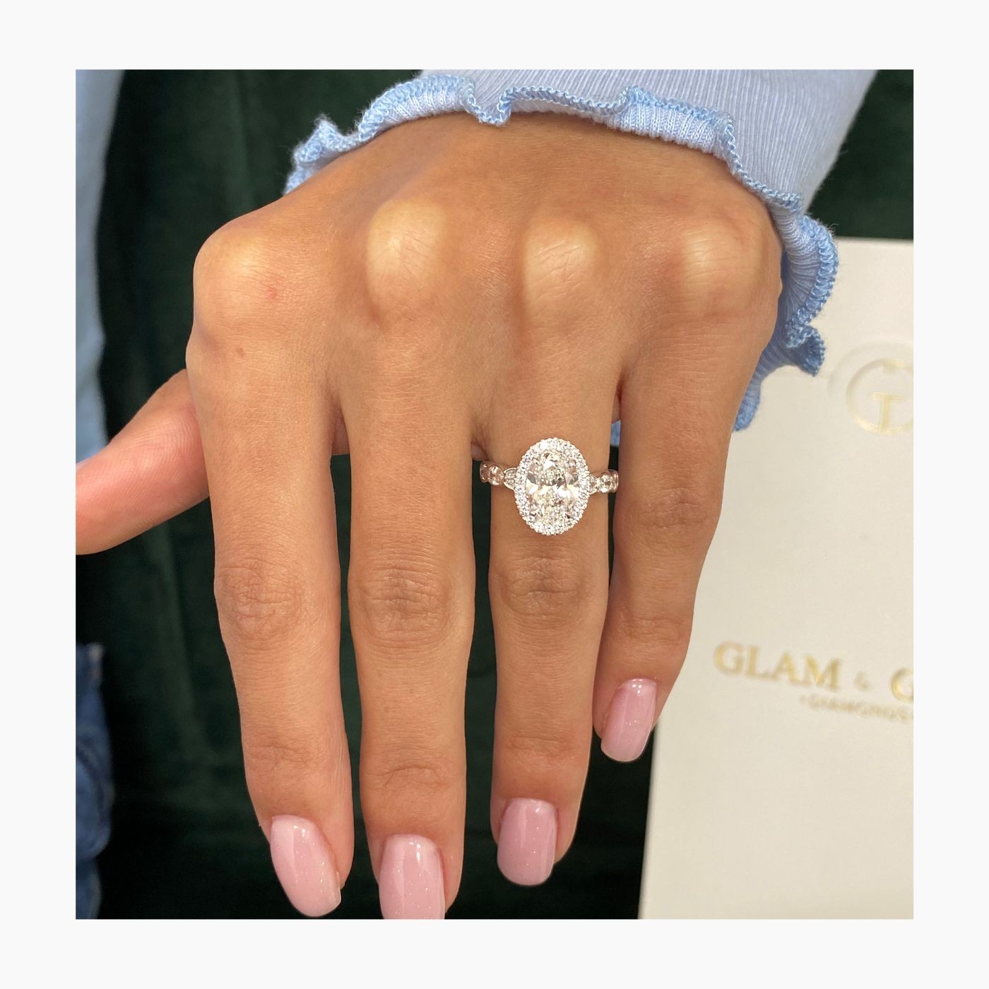 Diamond Engagement Oval Ring Halo VS1 F IGI Certified 2.85 CT 18K White Gold