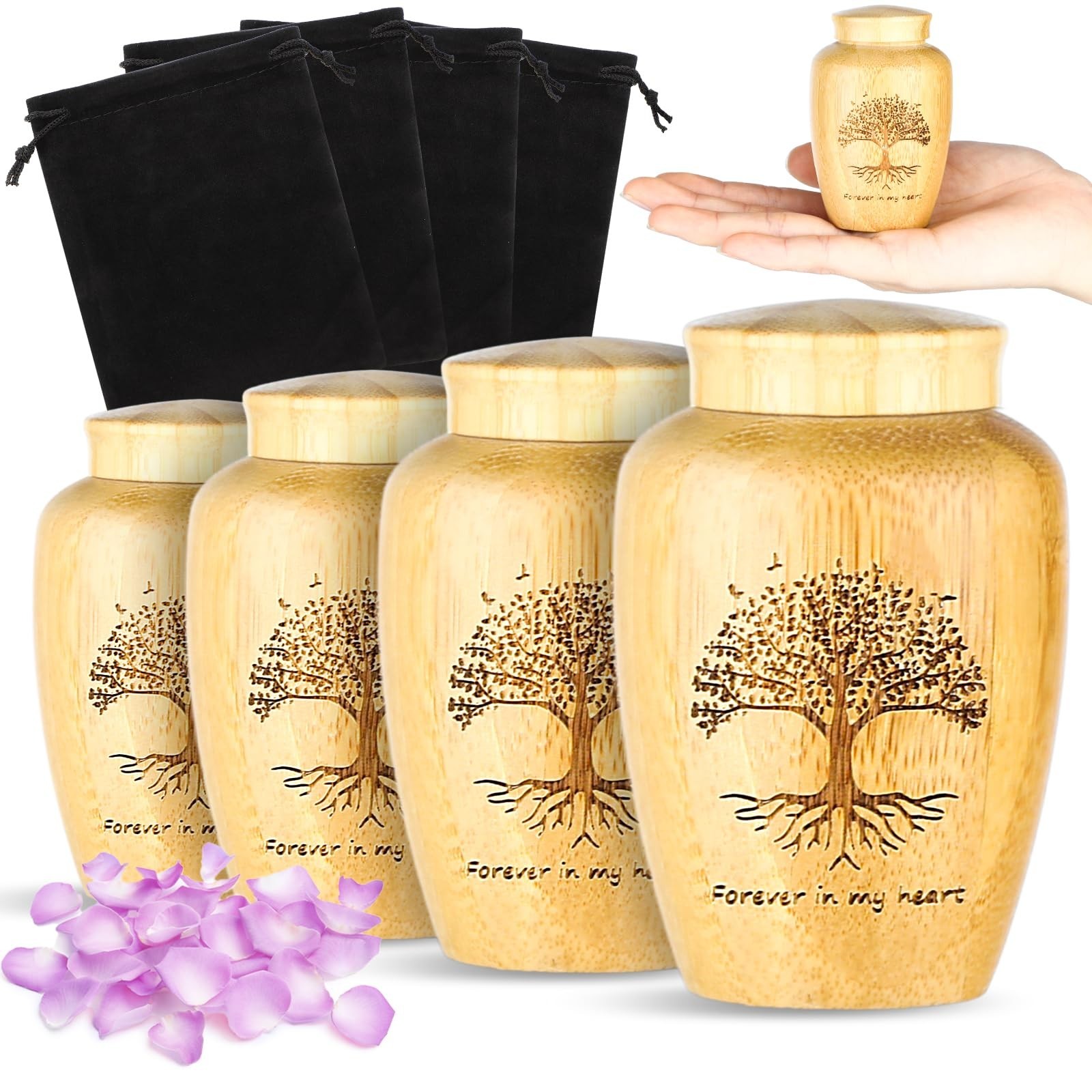 4 Sets Small Urn for Human Ashes Mini Urns with Tree Pattern Engraved Biodegr...