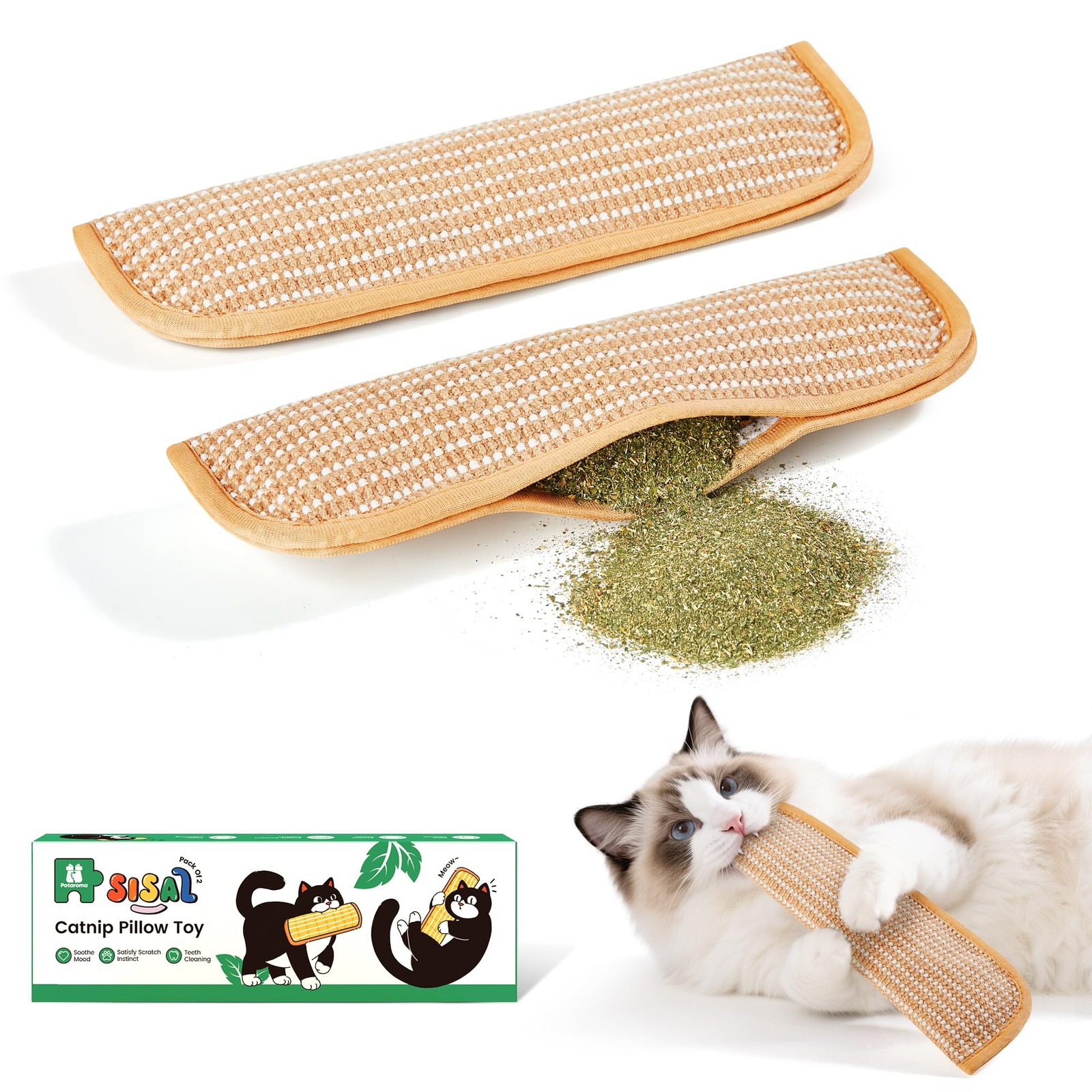 Potaroma Cat Toys Pack of 2 with 6000mg A+ Organic Catnip, Soft Sisal Brown 