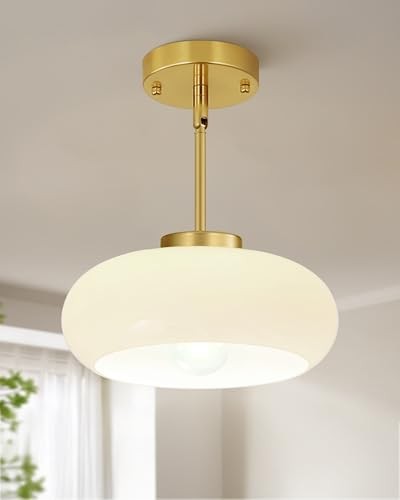  Semi Flush Mount Ceiling Light, Gold Light 11 inch 09-Beige-boom light