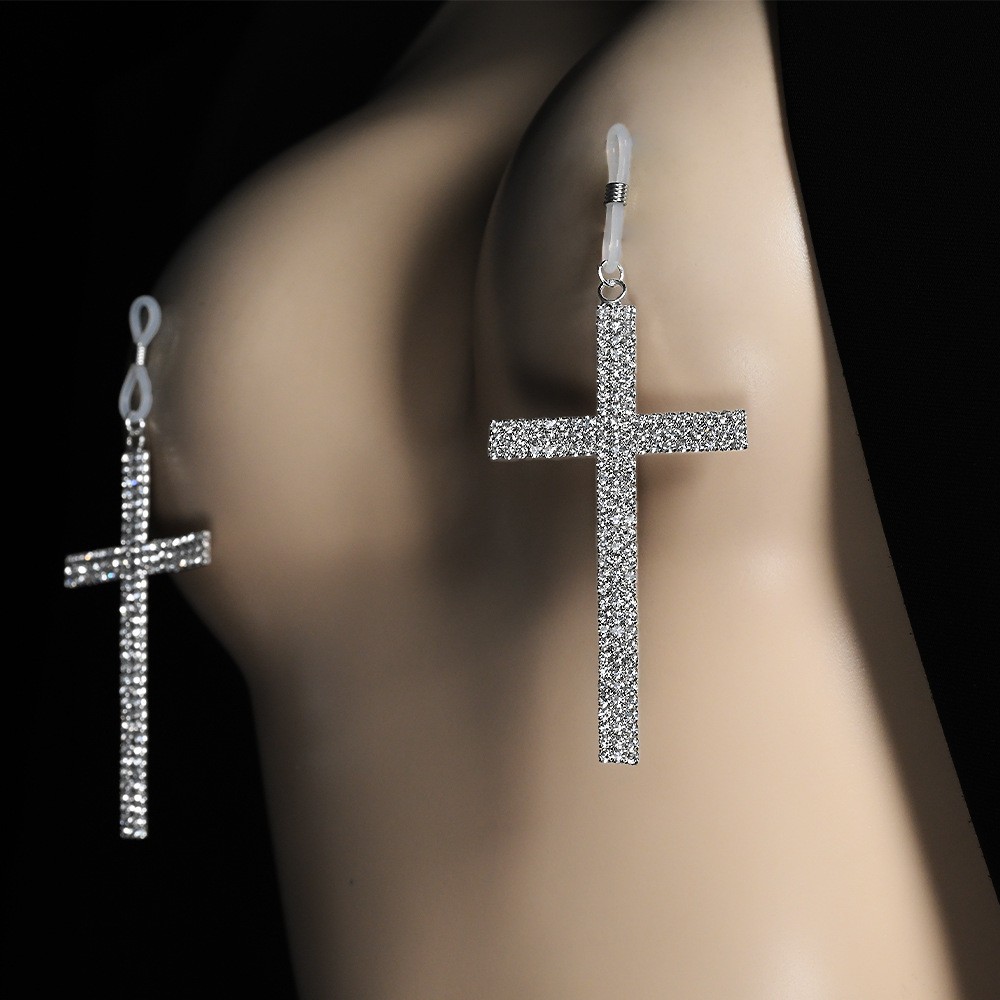 Women Rhinestone Nipple Cross fashion Metal Jewelry Body Chain Bralet 27851