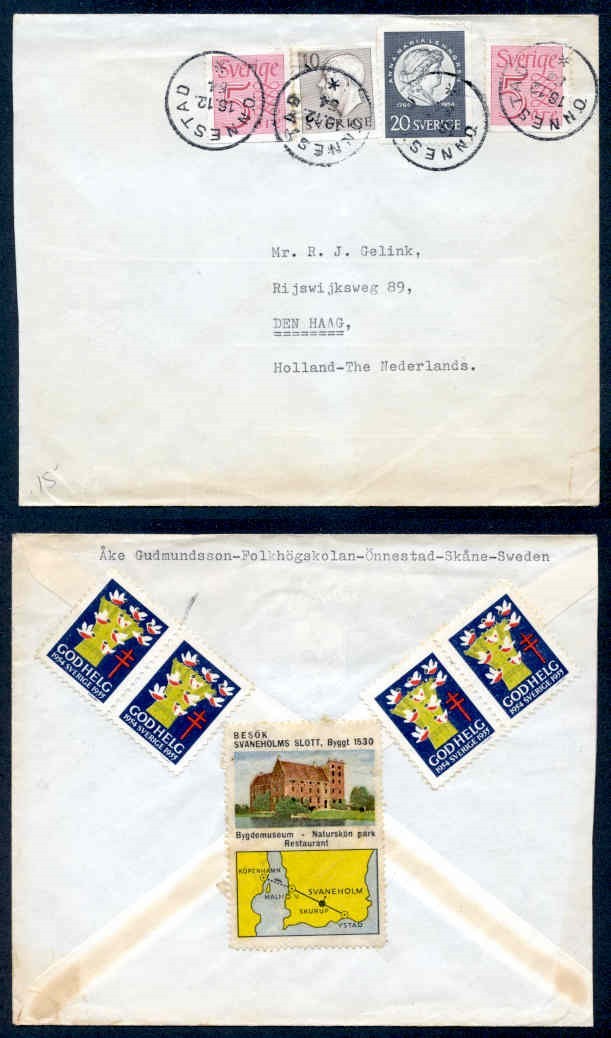 SWEDEN 1954 LABELS TO NETHERLANDS