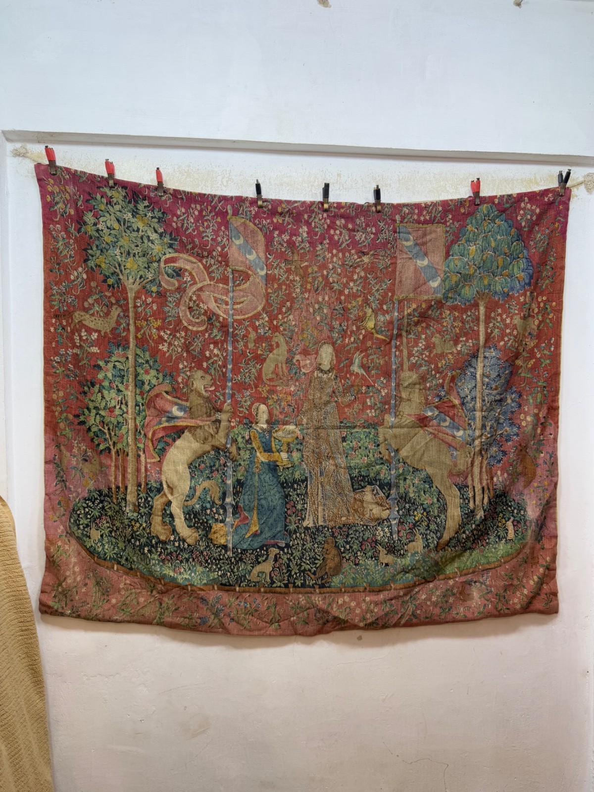 Vintage Fabulous French Aubusson Style Hand Printed Pictorial FigurativeTapestry