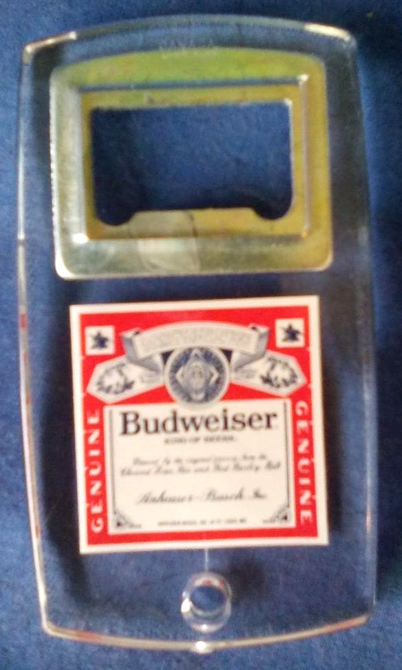 VTG ANHEUSER BUSH LUCITE BUDWEISER KEY CHAIN BOTTLE OPENER