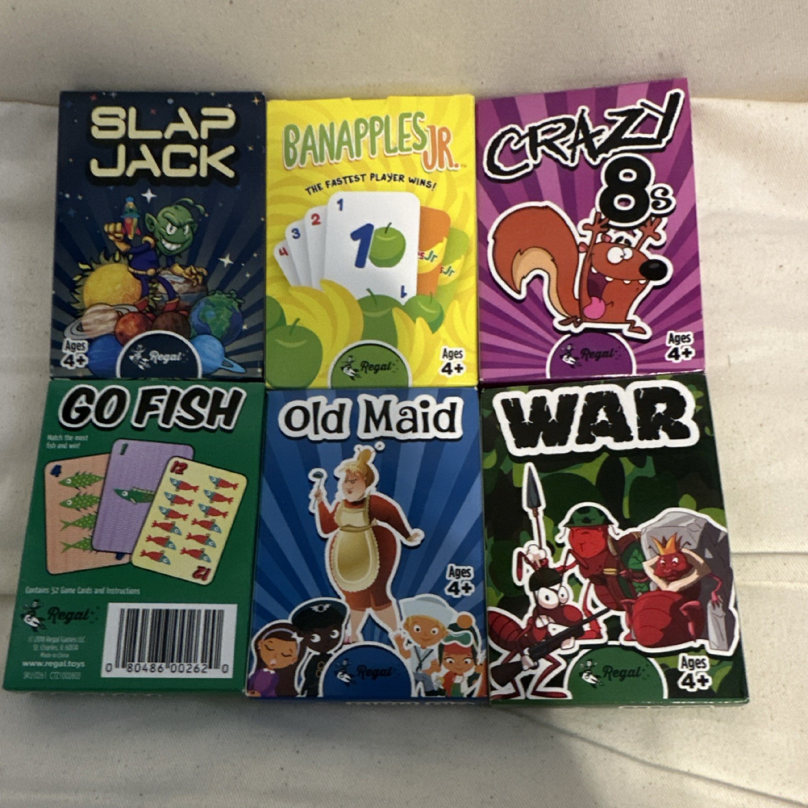 Regal Games Slap Jack Banapples Crazy 8s Go Fish Old Maid War card games ages 4+