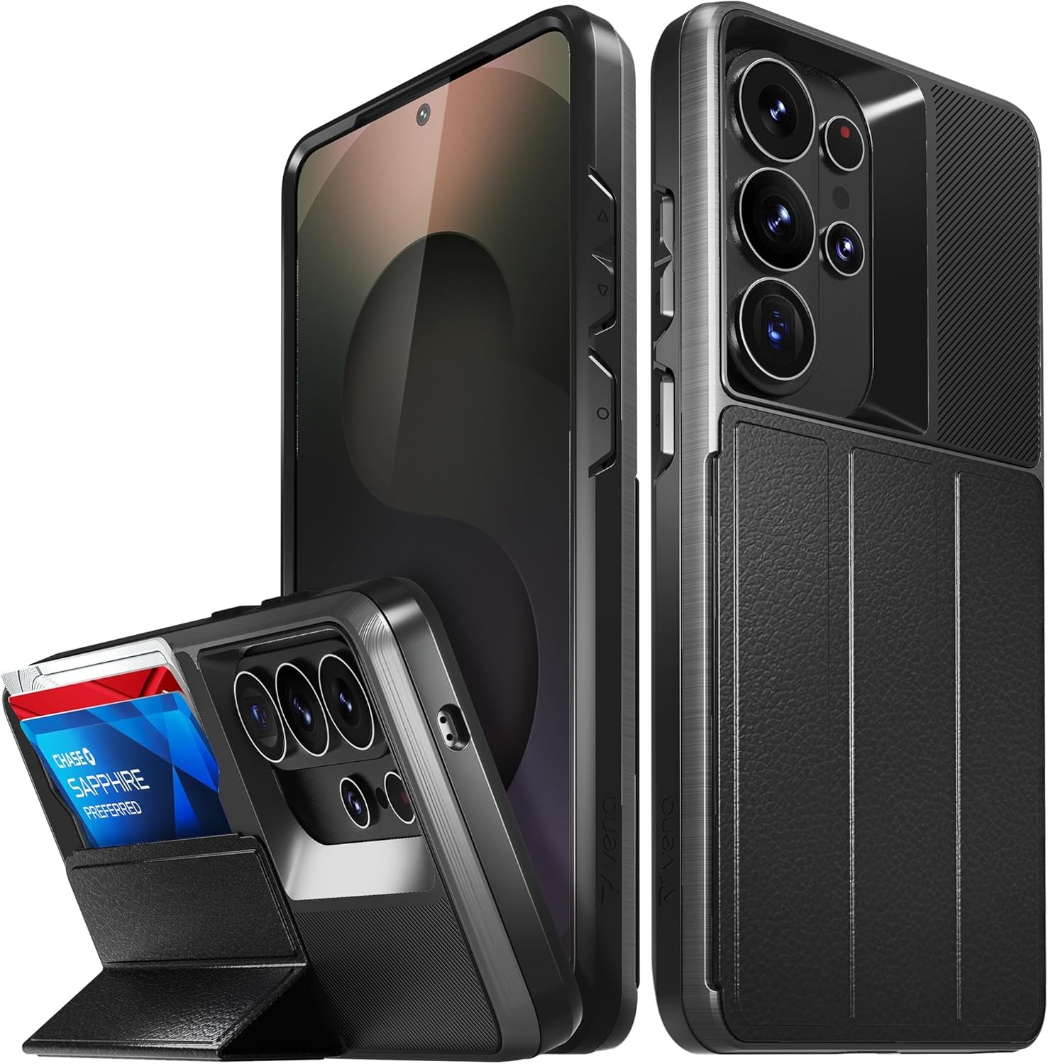 Samsung Galaxy S26 Ultra Wallet Case, Flip Leather Cover with Kickstand - Black